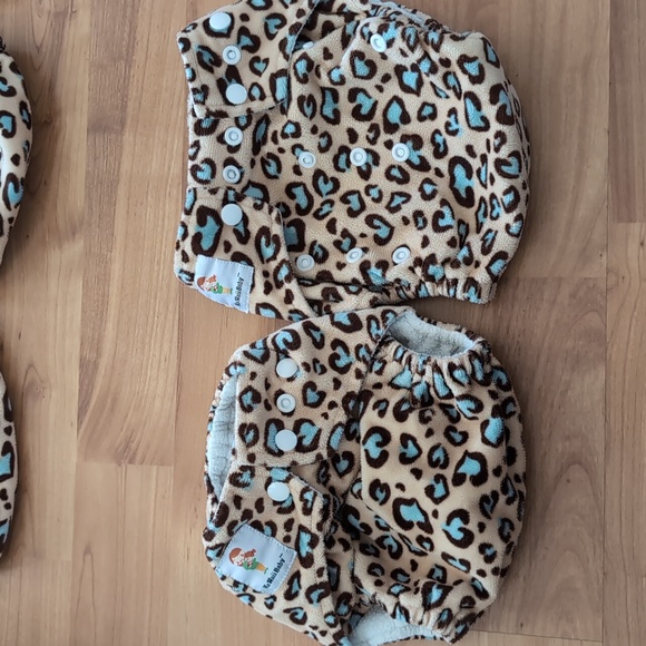 Kawaii Cloth Diaper Lot Bundle All In One Leopard Blue Tan Brown - Picture 6 of 7